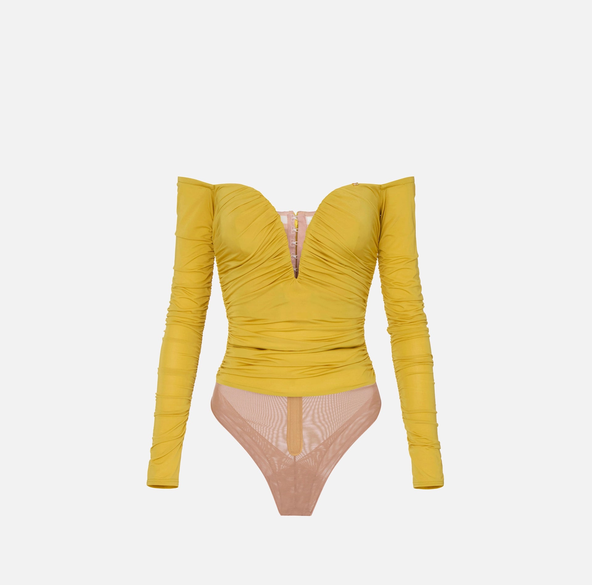 Yellow off shoulder jersey bodysuit