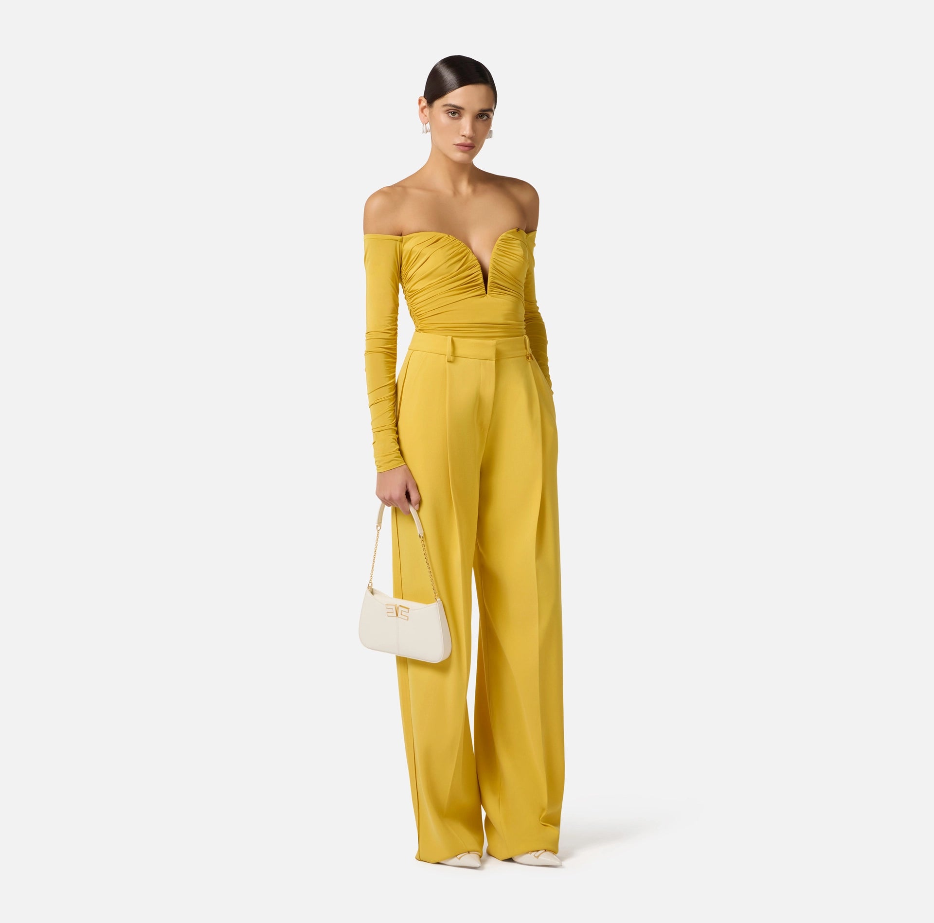Yellow off shoulder jersey bodysuit