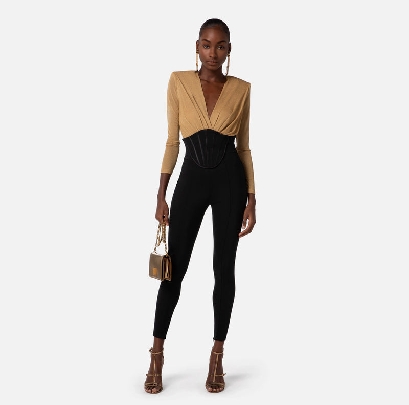 Gold lurex long sleeve bodysuit