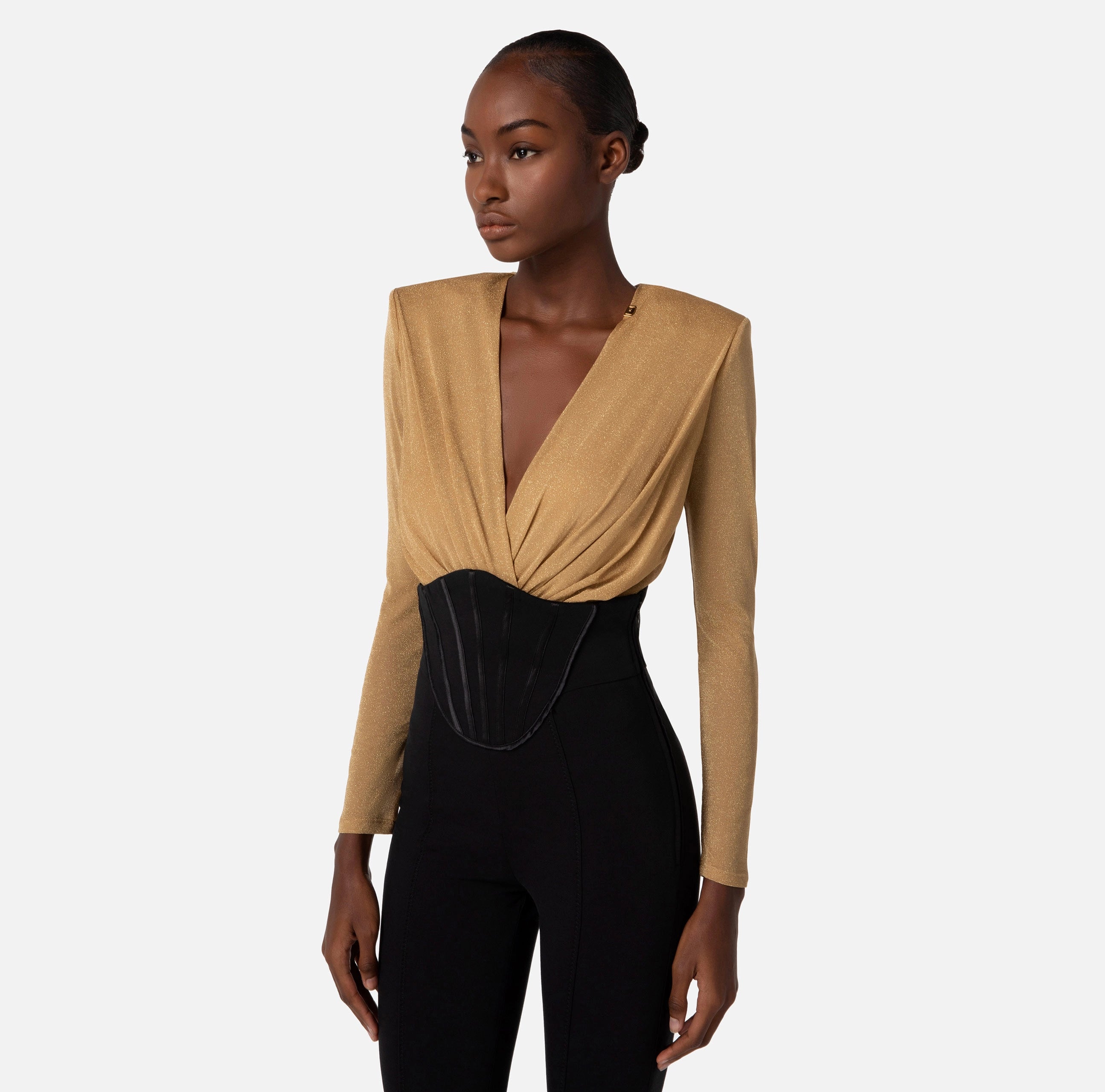 Gold lurex long sleeve bodysuit