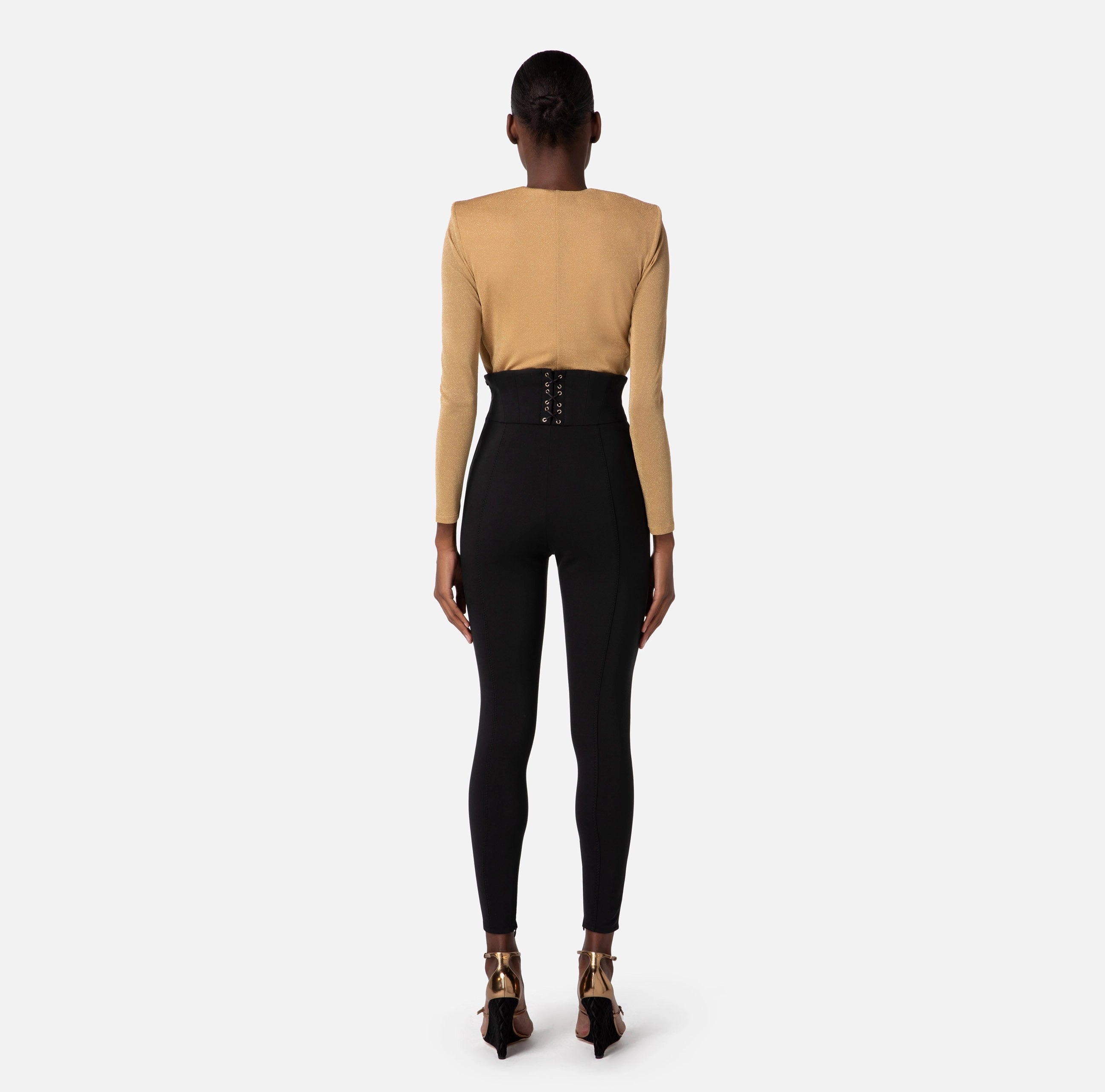Gold lurex long sleeve bodysuit