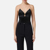 Black lycra bodysuit with tulle straps and open back