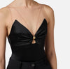 Black lycra bodysuit with tulle straps and open back