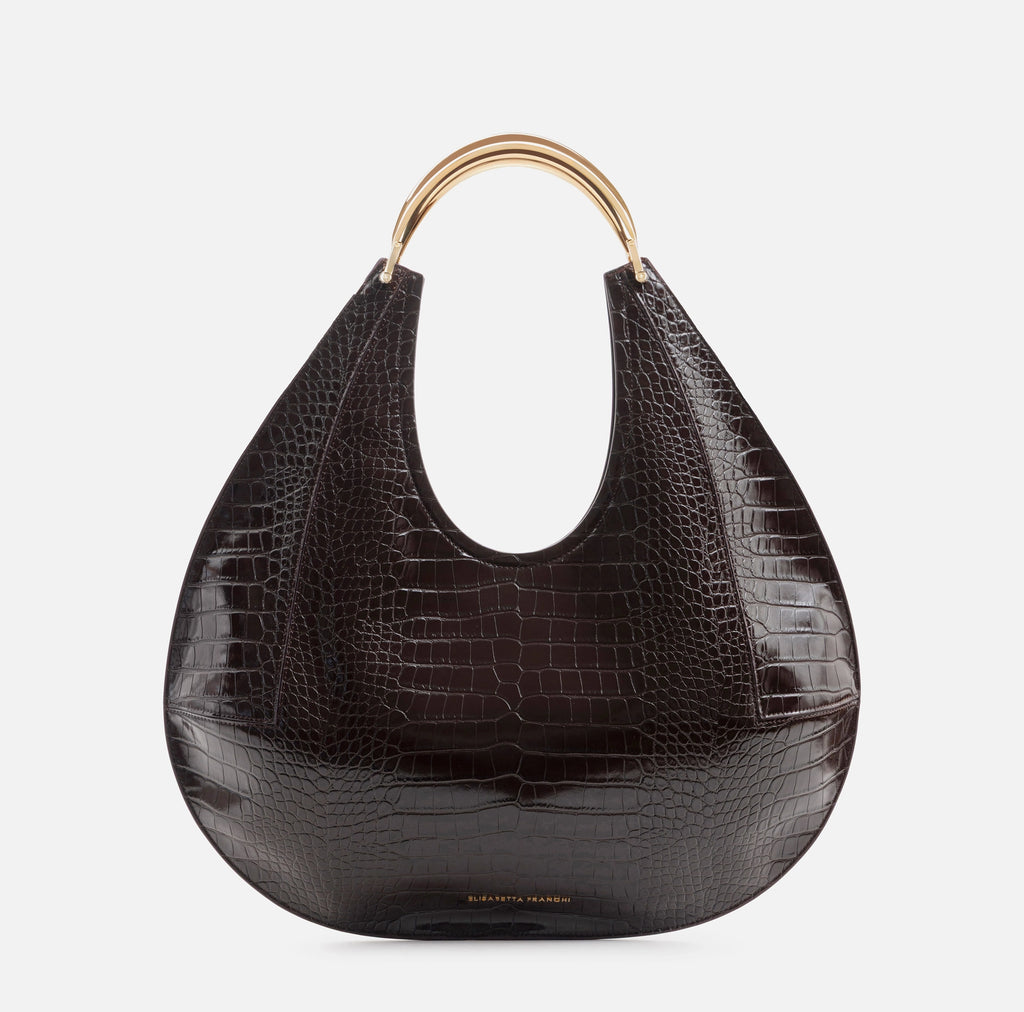 Chocolate croc embossed hobo bag