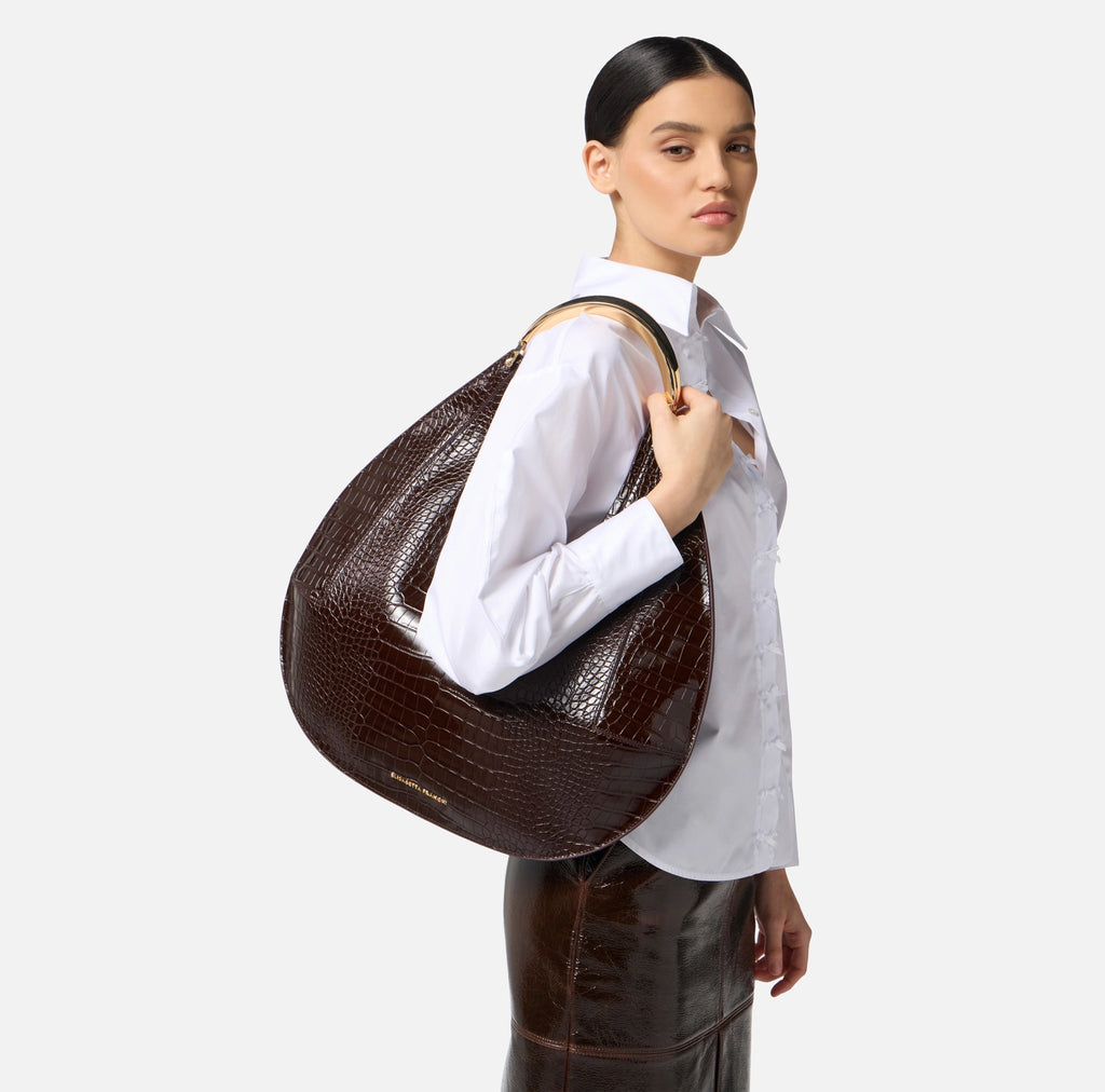 Chocolate croc embossed hobo bag