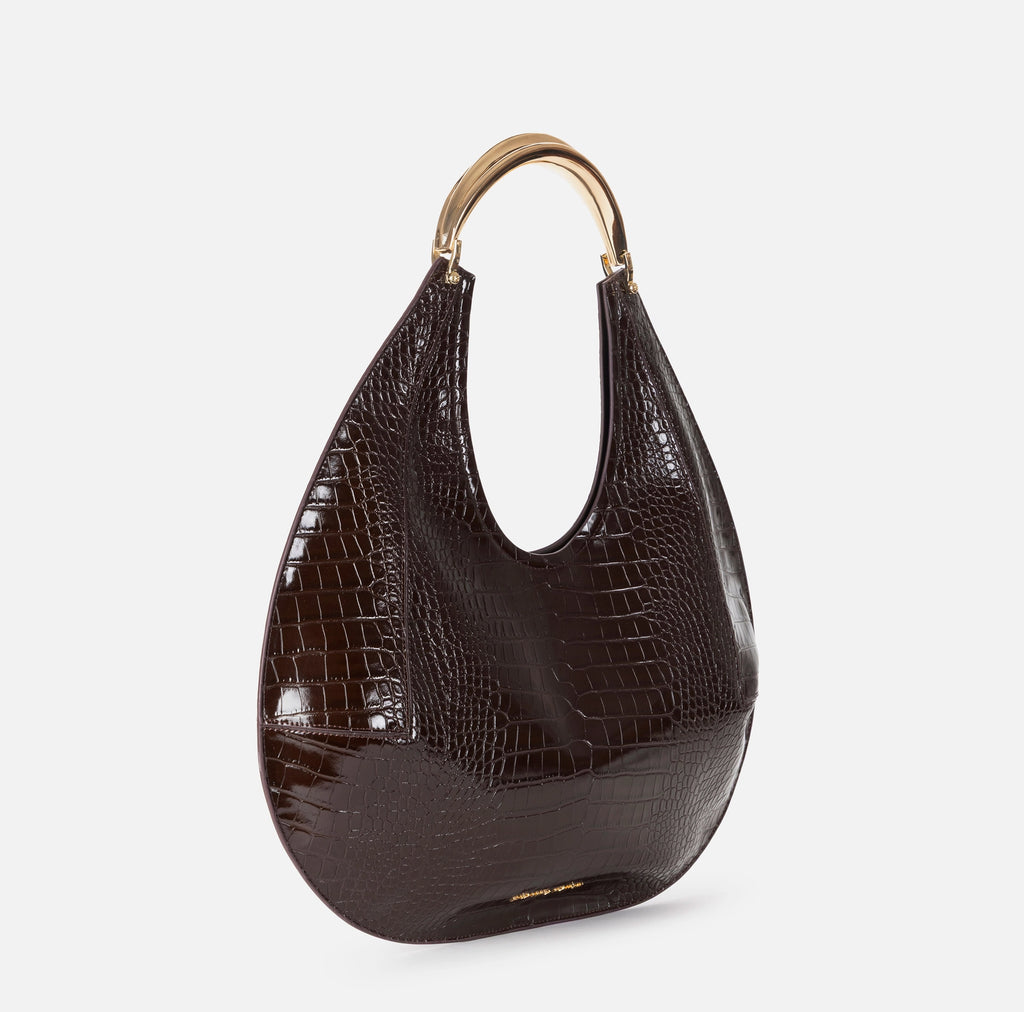 Chocolate croc embossed hobo bag