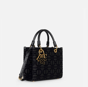 Black velvet print shopper bag