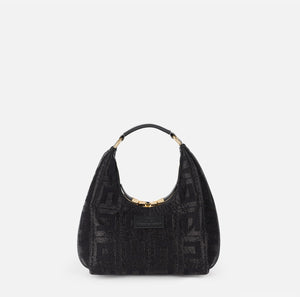 Black jacquard fabric hobo mini  bag