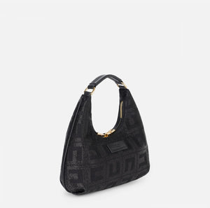 Black jacquard fabric hobo mini  bag