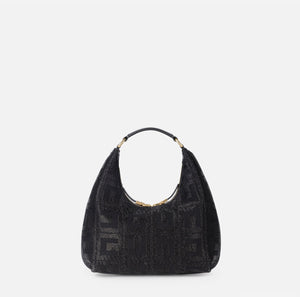 Black jacquard fabric hobo mini  bag