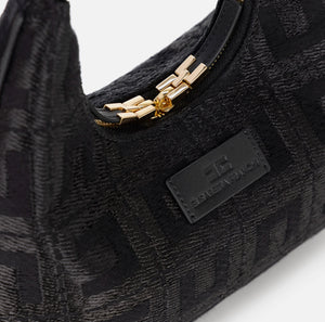 Black jacquard fabric hobo mini  bag