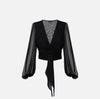 Black silk voile blouse with sash belt