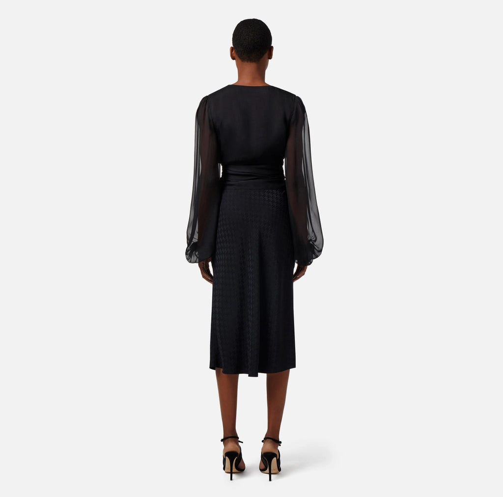 Black silk voile blouse with sash belt