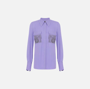 Lilac blouse with rhinestone embroidered pockets