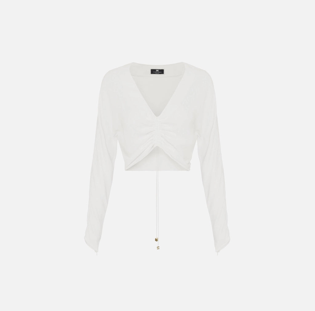 Ivory cropped blouse with drawstring