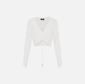 Ivory cropped blouse with drawstring