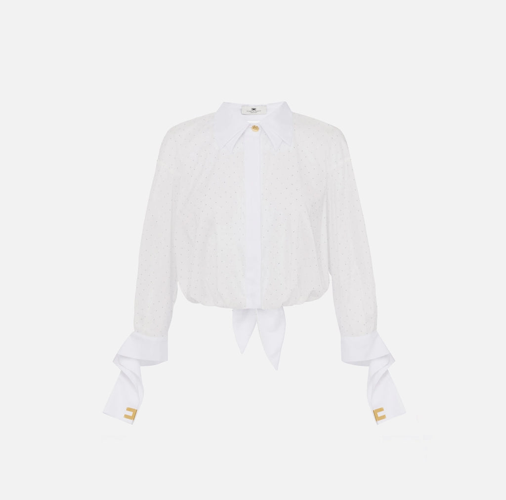 White poplin shirt with rhinestones