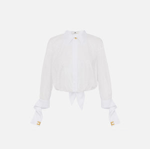 White poplin shirt with rhinestones