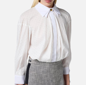 White poplin shirt with rhinestones