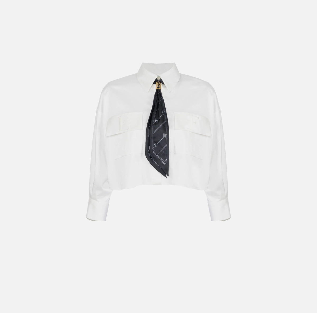 White cropped stretch satin top with tie