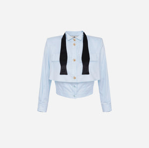 Baby blue  cotton poplin shirt with a bow