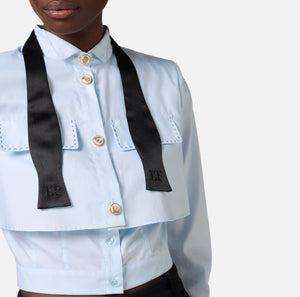 Baby blue  cotton poplin shirt with a bow