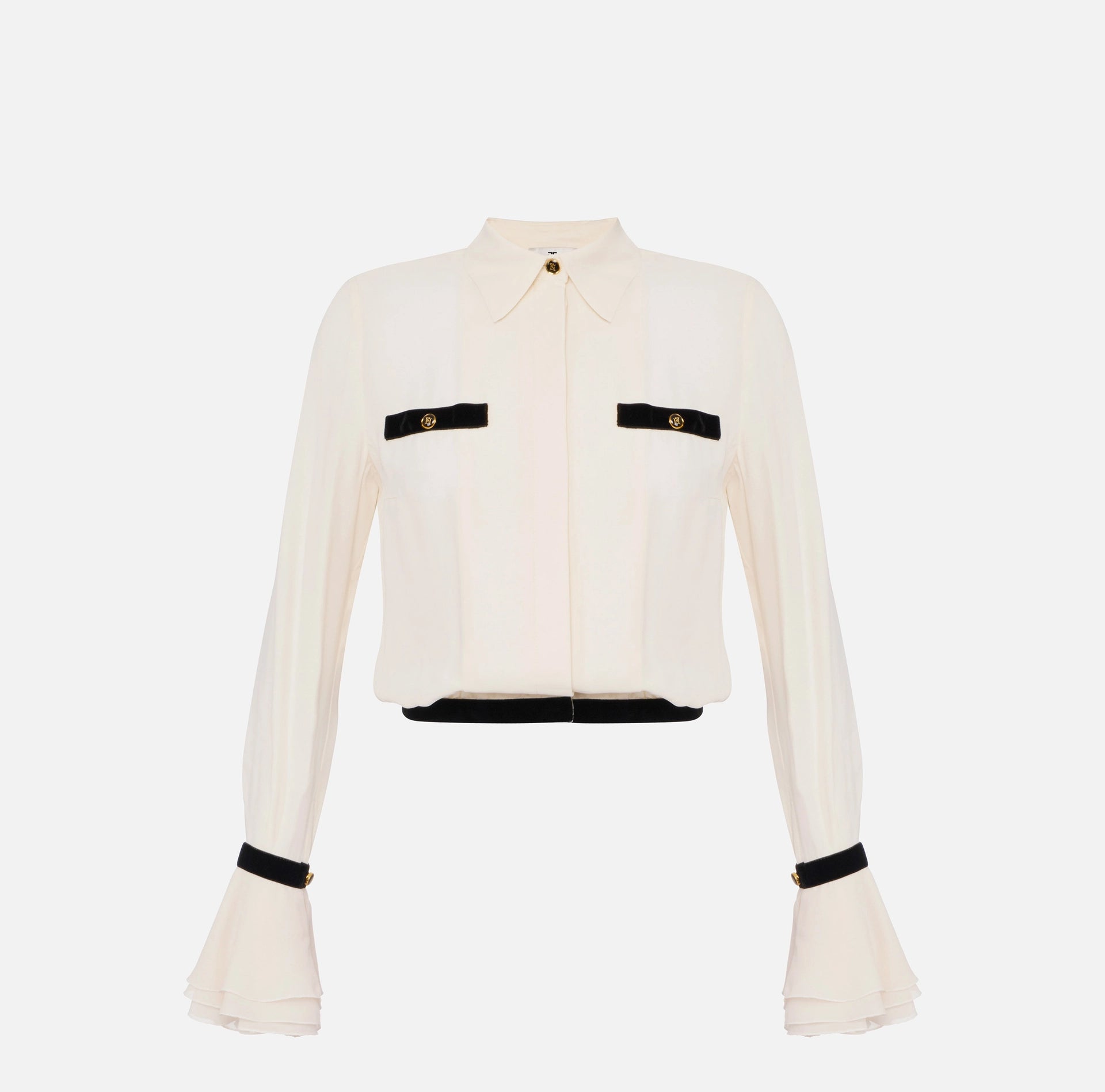 Ivory black short blouse with flared cuffs