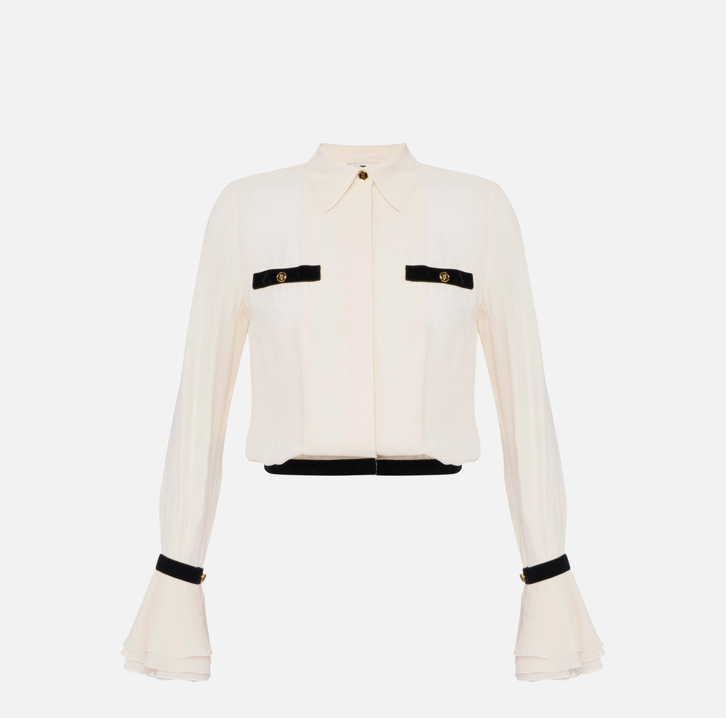 Ivory black short blouse with flared cuffs