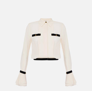 Ivory black short blouse with flared cuffs