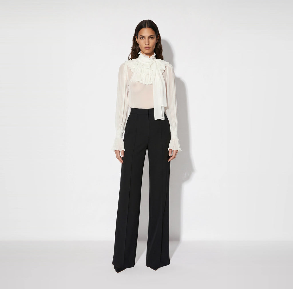 Ivory georgette blouse with a bow sash