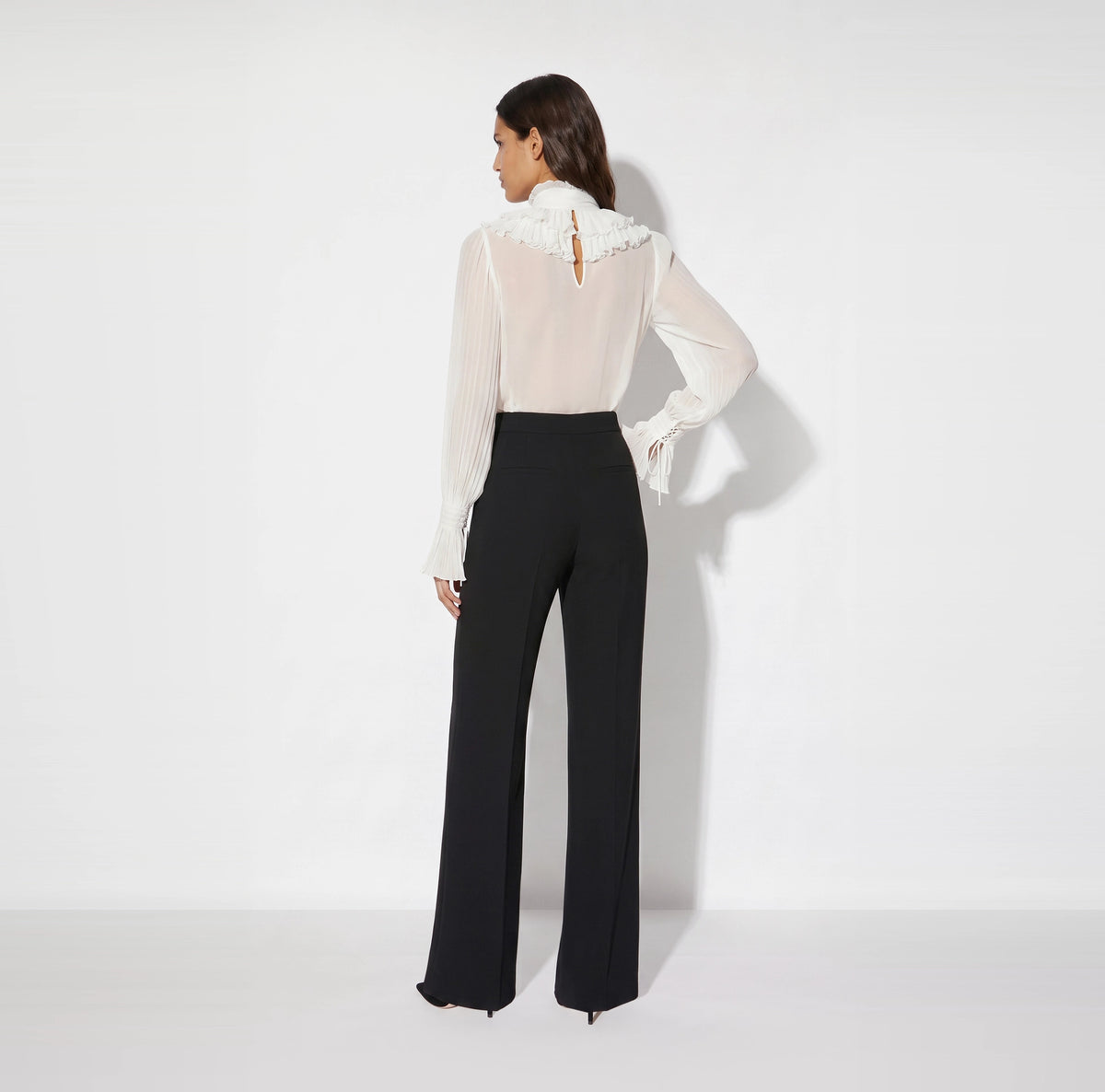 Ivory georgette blouse with a bow sash