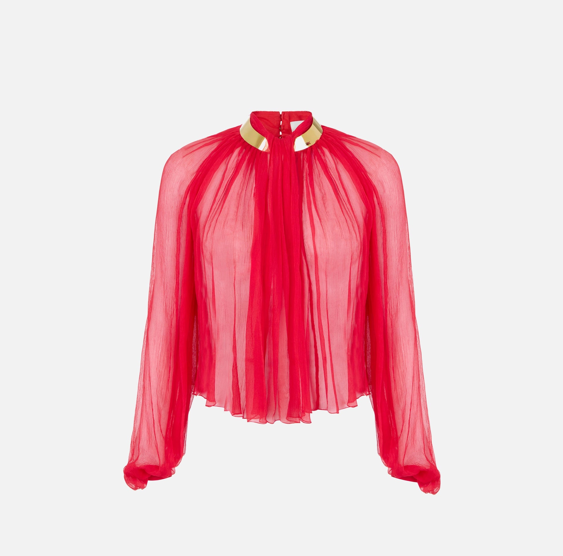 Red chiffon blouse with gold collar