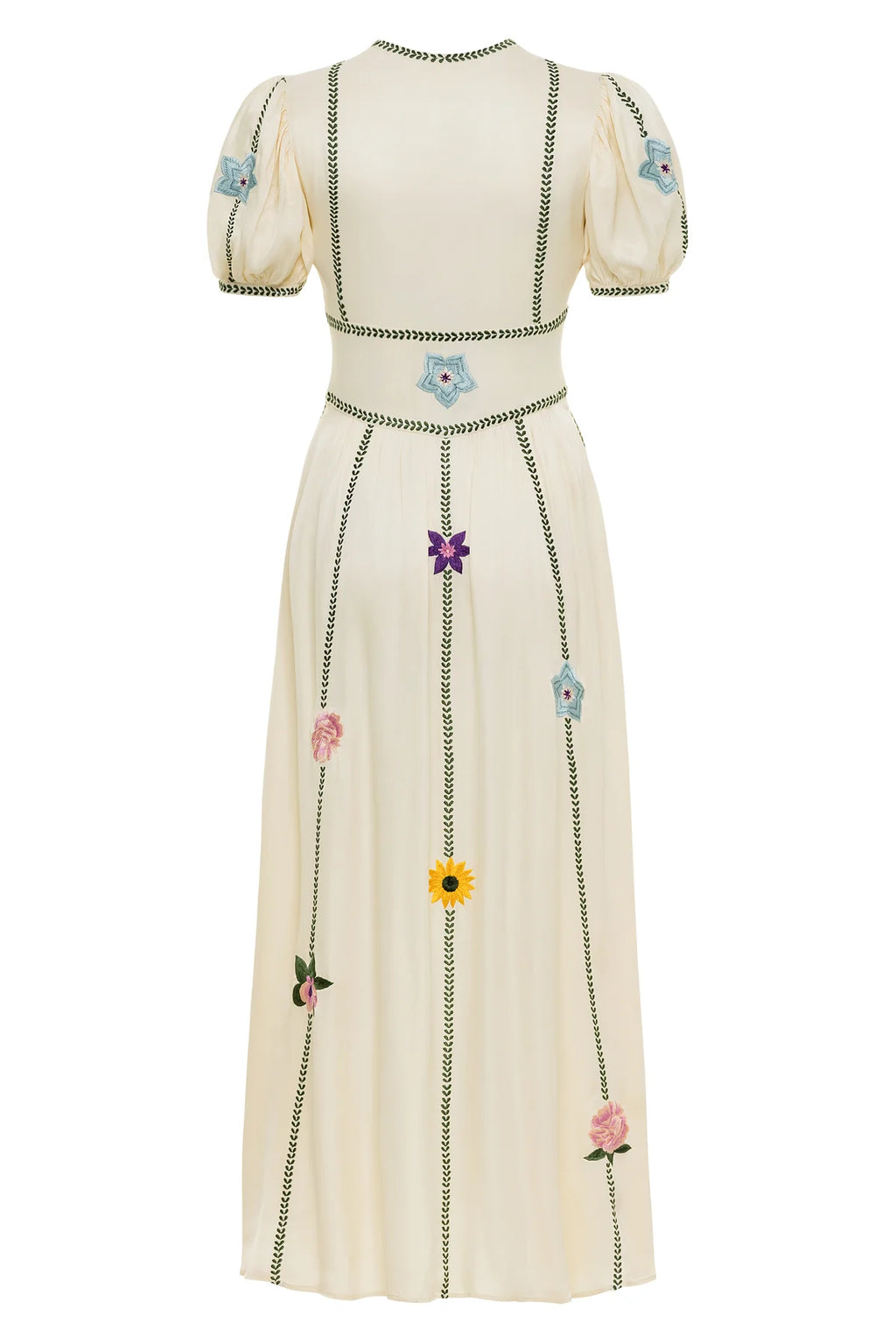 Ivory embroidered flowers maxi Creta dress