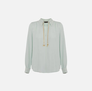 Aqua blouse with long sleeves and v-neck