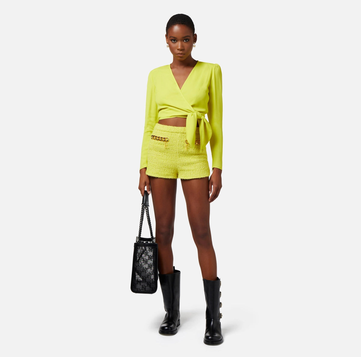 Citron cropped blouse with knot