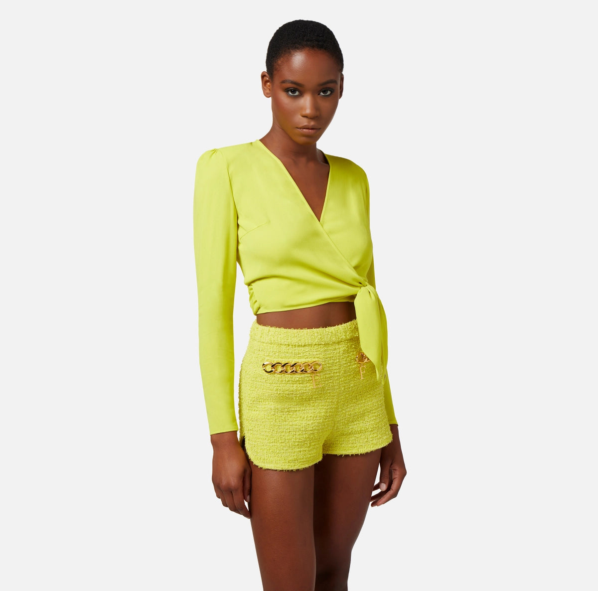 Citron cropped blouse with knot