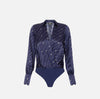 Navy satin print blousy bodysuit