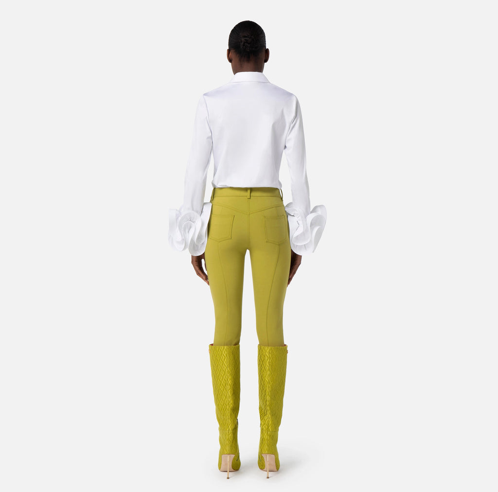 White satin body shirt with ruffled sleeves