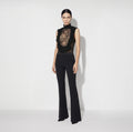 Black sleeveless bodysuit in lace and georgette