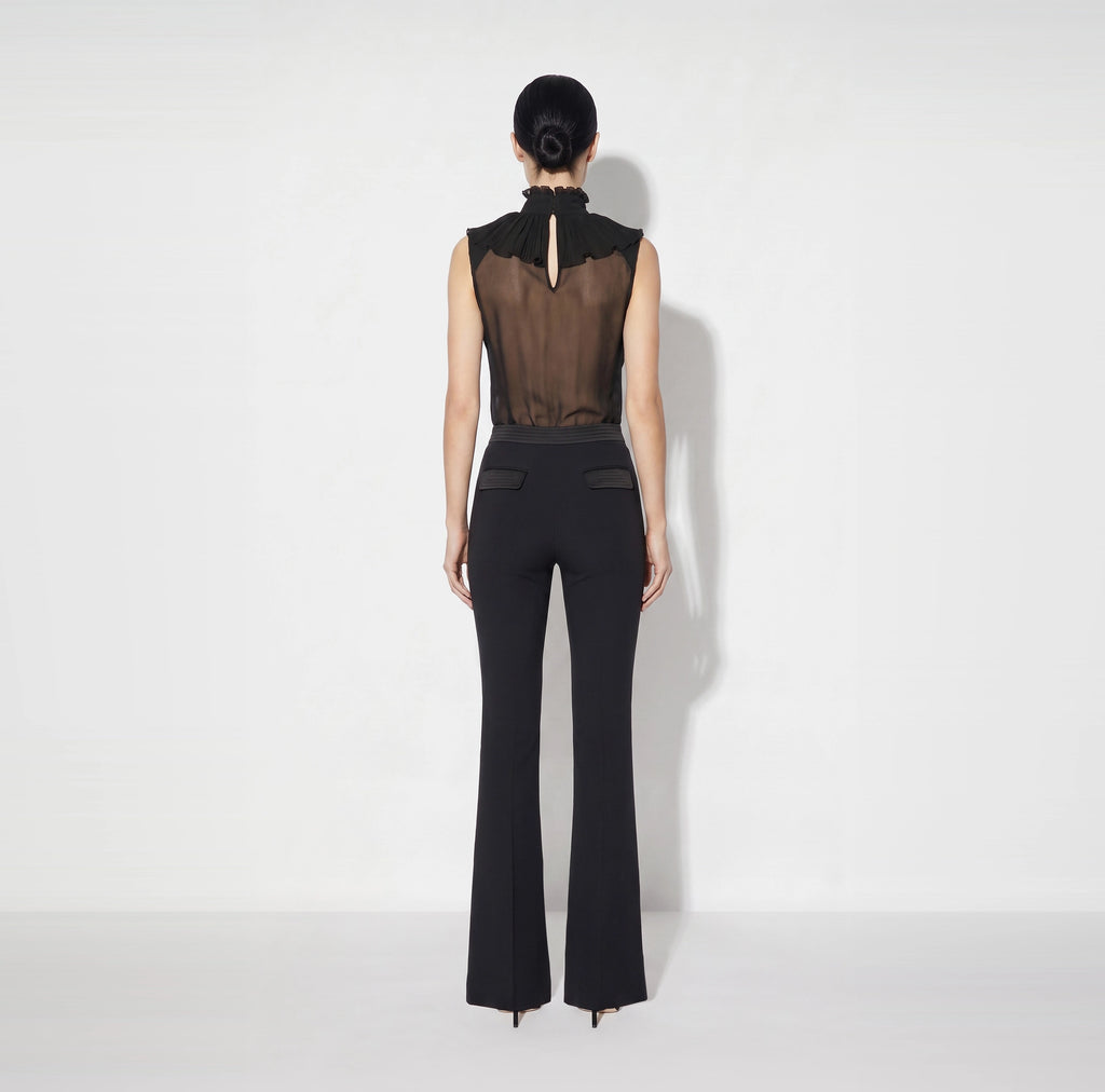Black sleeveless bodysuit in lace and georgette