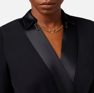 Black crossover bodysuit-style blouse