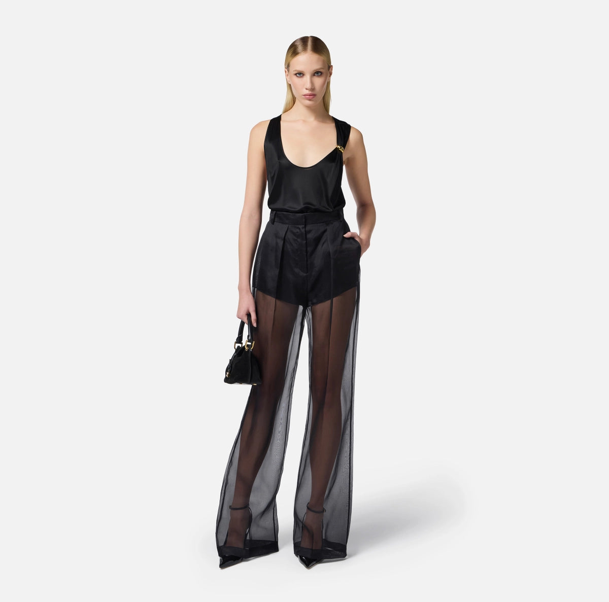 Black jersey top with gold embelishment