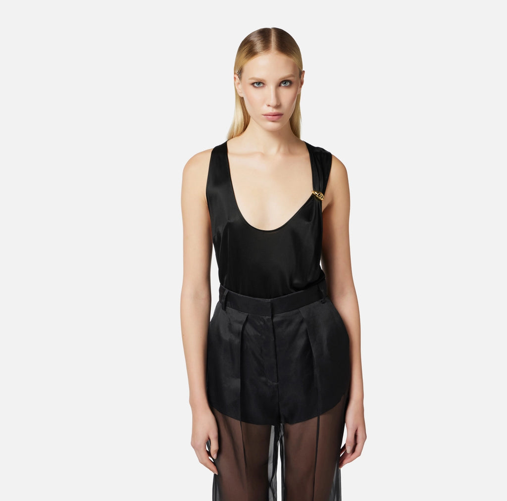 Black jersey top with gold embelishment