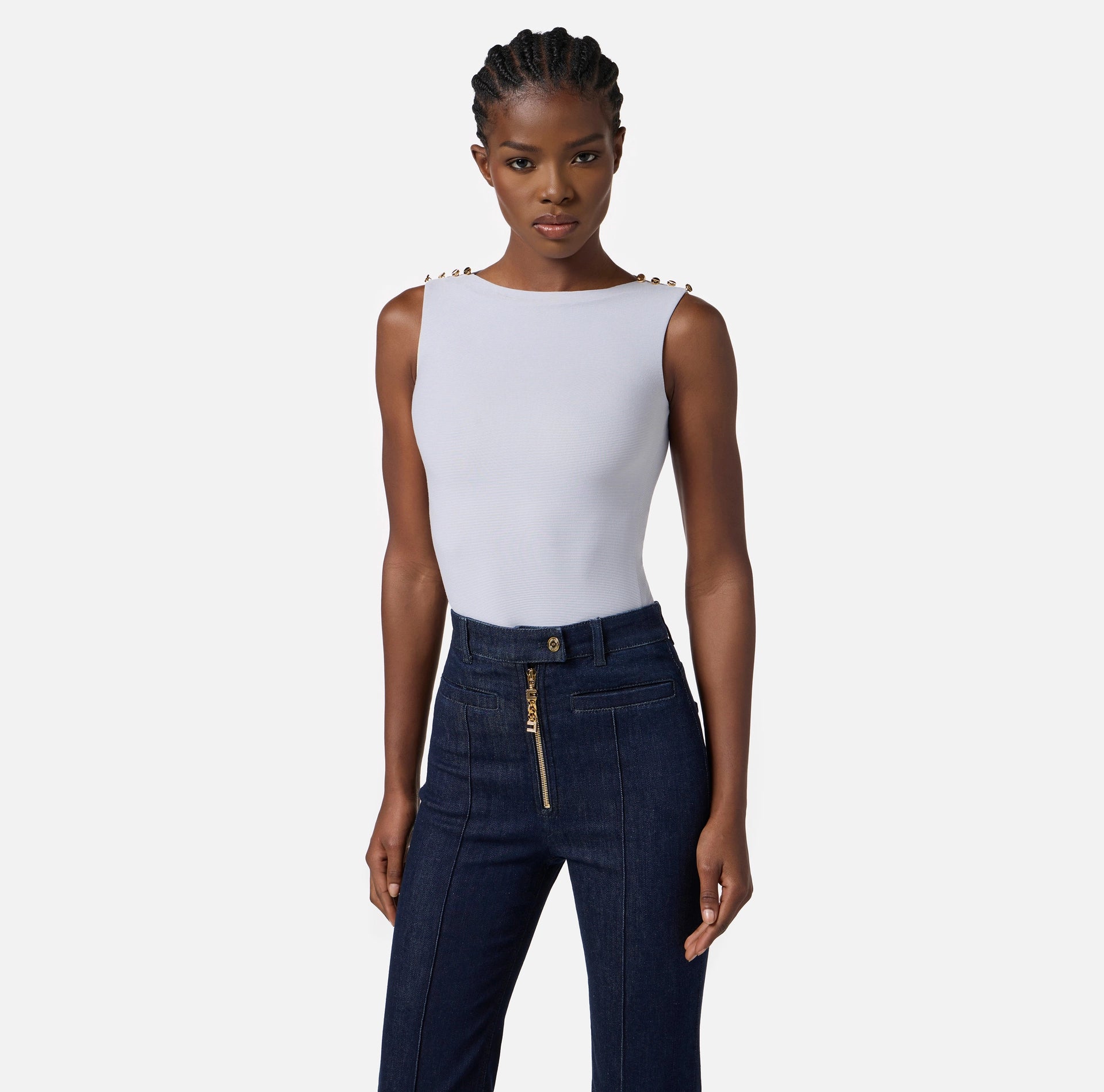 Baby blue cupro tank top with buttons