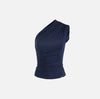 Navy one shoulder jersey top