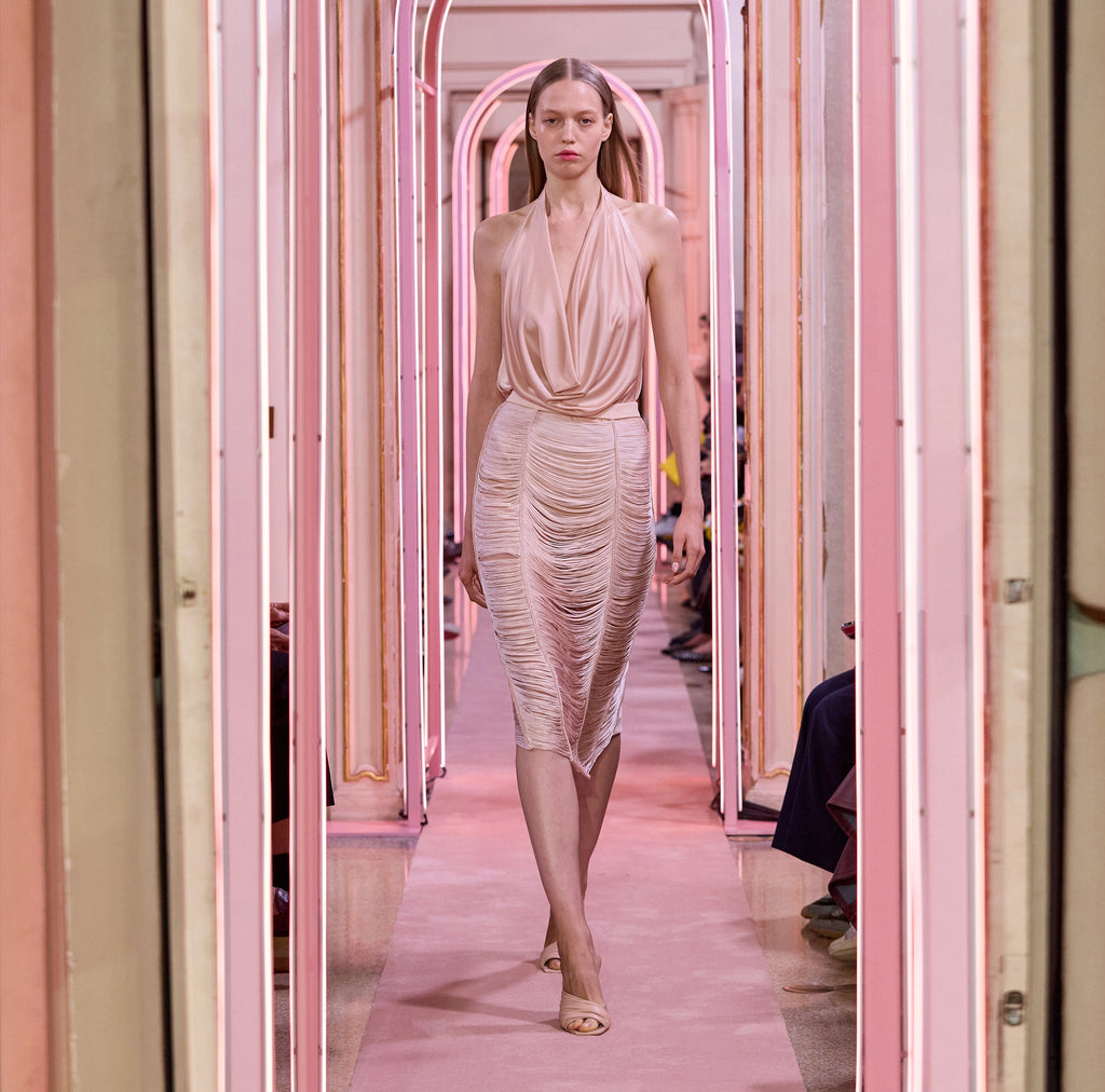 Nude jersey draped top