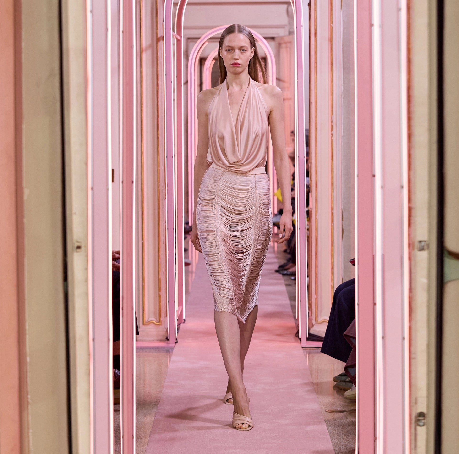 Nude jersey draped top