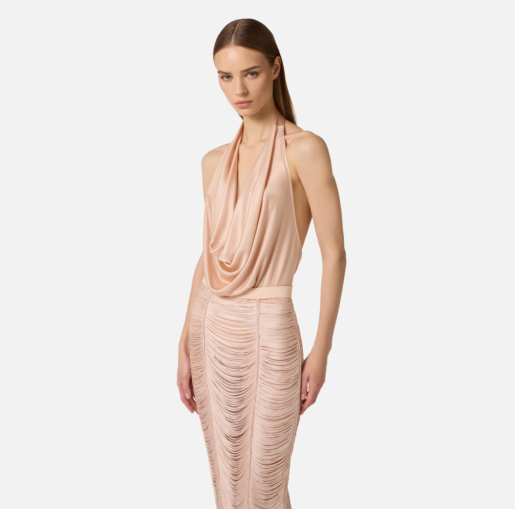 Nude jersey draped top