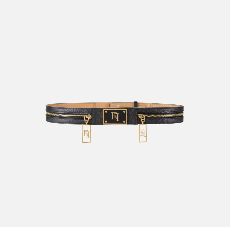 Black leather belt with zippers