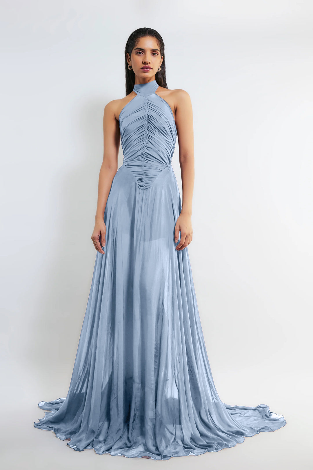 Baby blue halter neck chiffon flowy Kerstin long dress